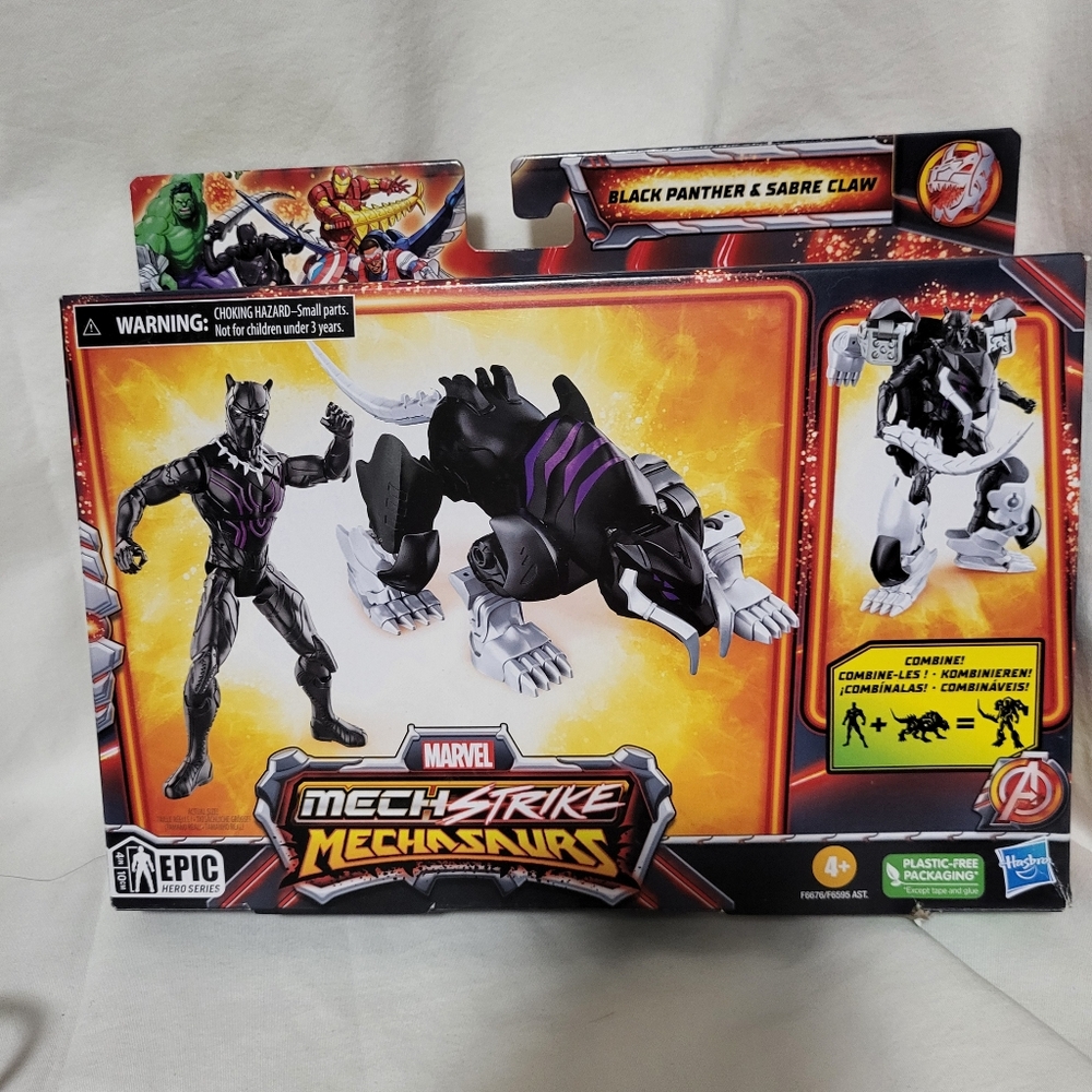 Marvel Mech Strike Mechasaurs, Black Panther with Sabre Claw Action Figure